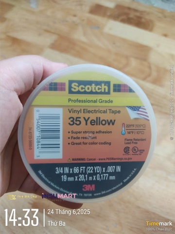 Băng Keo Điện Vinyl 3M™ Scotch® 35, Vàng