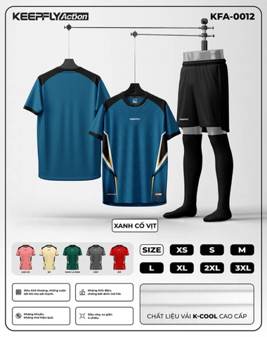 Bộ áo bóng đá KFA-0012 Xanh Cổ Vịt