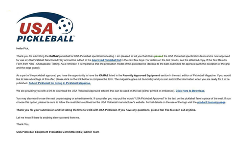 Bóng Pickleball KAMAZ chính thức đạt chuẩn USAPA!