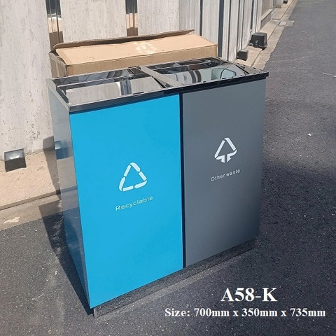 Thùng rác inox 2 ngăn ngoài trời phân loại rác A58-K