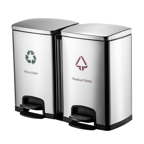 Thùng đựng rác inox 2 ngăn vuông, phủ Nano chống bám vân tay 30L