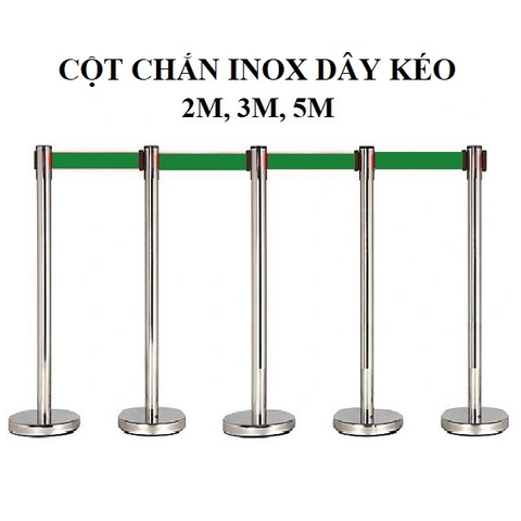 Cột chắn inox dây kéo 5m màu xanh lá cây