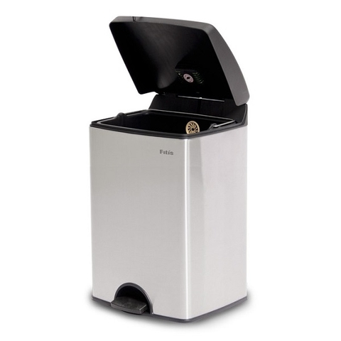 Thùng rác inox đạp chân vuông phủ Nano 15 lít Fitis