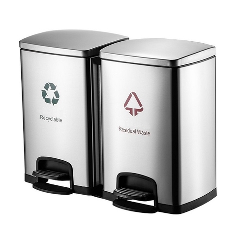 Thùng rác inox đạp chân vuông phủ Nano Cao Cấp 2 ngăn 30L