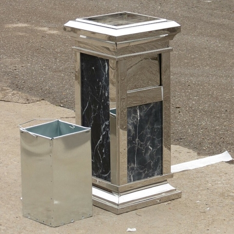 Thùng rác inox trắng đá hoa cương A15