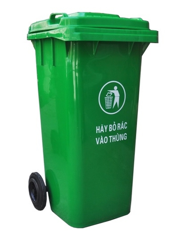 Thùng rác nhựa màu xanh lá 120L có bánh xe