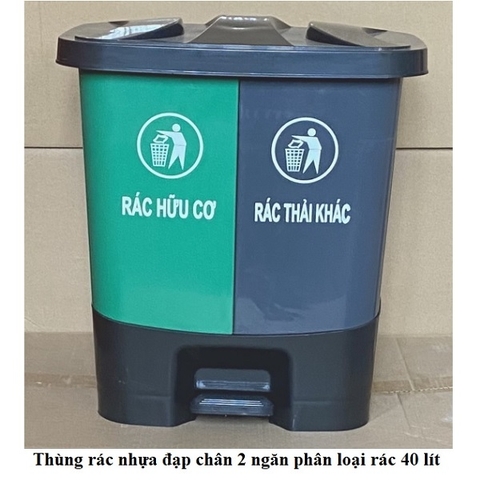 Thùng rác nhựa văn phòng đạp chân 2 ngăn 40L