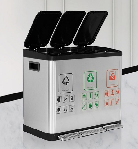 Thùng rác phân loại rác 3 ngăn inox đạp chân 45L