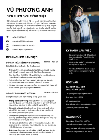 CVA020 - Mẫu CV Biên Phiên Dịch - Tiếng Việt