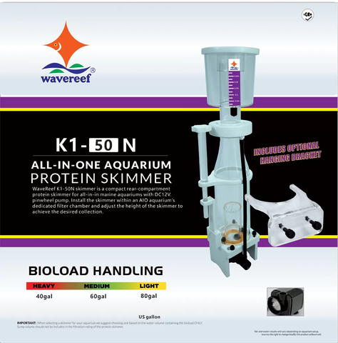 WaveReef K1-50N Protein Skimmer – Máy tách bọt nano DC nhỏ gọn cho bể cá biển và san hô