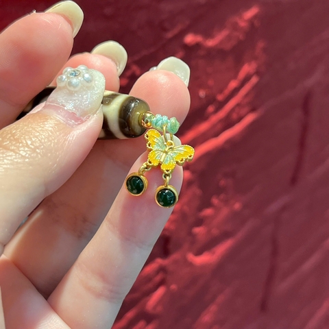 Charm bướm bạc mạ vàng( đính Tourmaline)