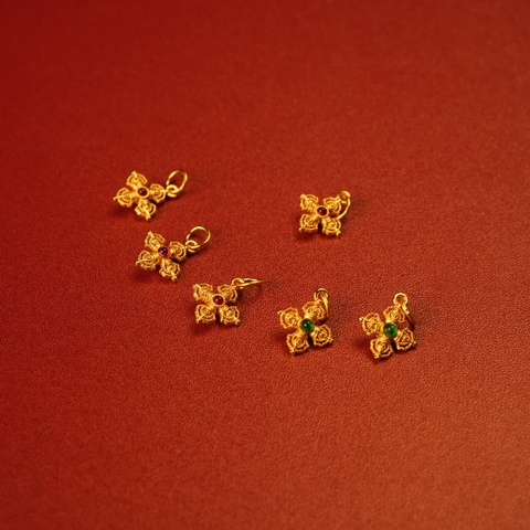 Charm bạc chuỳ kim cang kép mạ vàng