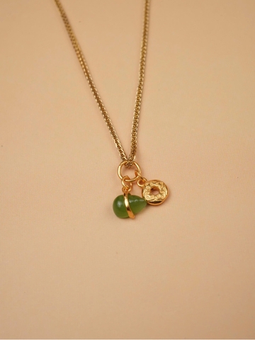 Charm hồ lô ngọc bích + bánh xe như ý bạc mạ vàng