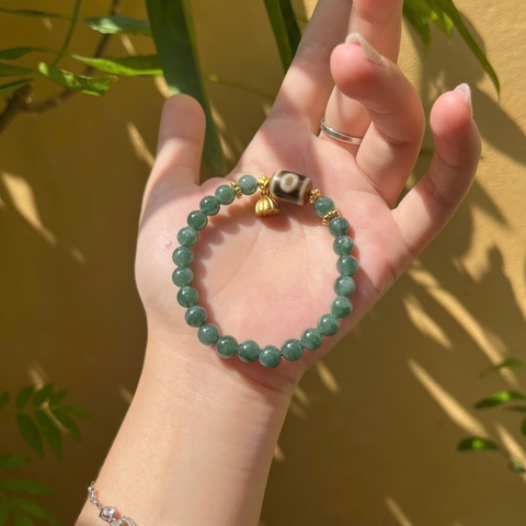 Vòng Dzi 2 mắt thân dầu phối ngọc Jadeite A