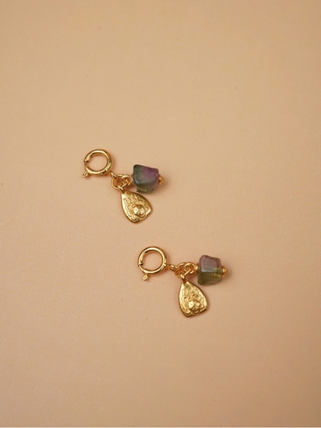 Charm tourmaline dưa hấu+ charm bạc chữ Rune biểu tượng thần tài