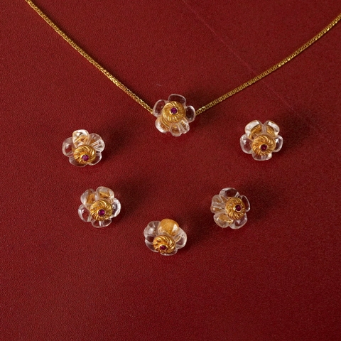 Charm bông hoa thạch anh bịt bạc