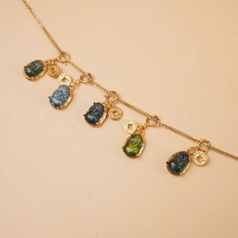 Charm bạc tỳ hưu tourmaline