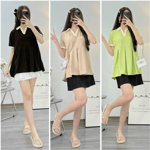 Áo bầu cotton mùa hè, dáng sơ mi lịch sự, thấm hút mồ hôi