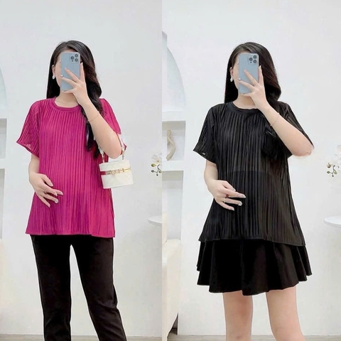 Áo Bầu Xếp Ly, Vải Voan Lụa Đẹp Nhẹ Nhàng, Dáng trẻ trung, Mẫu mới