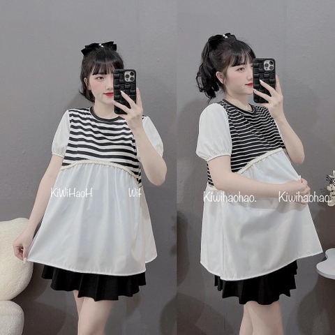 Áo bầu kiểu mới, Vải cotton mềm kết hợp với thô trắng trẻ trung, SB-24
