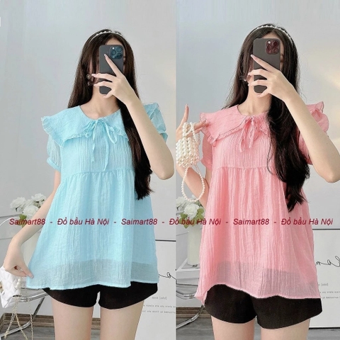 Áo Bầu Tơ Đũi, dáng babydoll xinh yêu cho mẹ bầu, 2 lớp kín đáo, SB-28