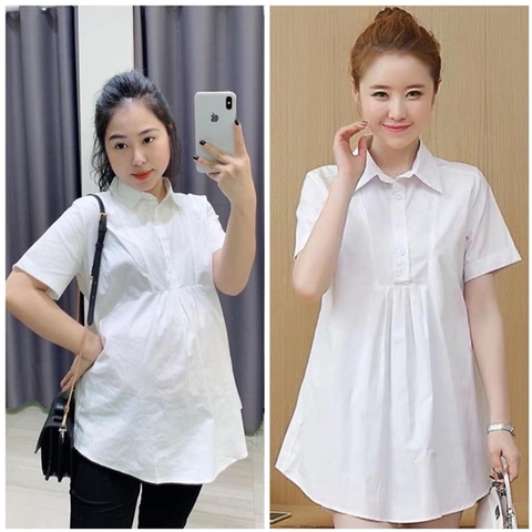 Áo bầu sơ mi trắng công sở, lịch sự trẻ trung cho mẹ bầu