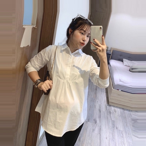 Áo bầu sơ mi trắng công sở, lịch sự trẻ trung cho mẹ bầu
