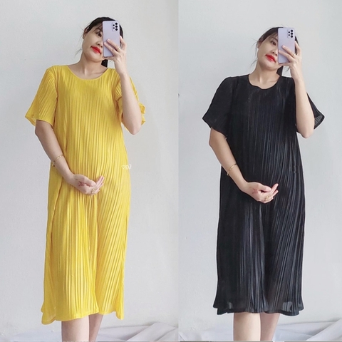 Đầm bầu xếp ly - Váy 2 lớp kín đáo - Chất voan lụa mềm, nhẹ, mát.