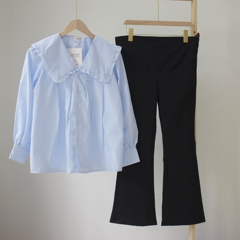 Quần bầu ống loe công sở, phong cách Hàn trẻ trung, vải Cotton umi co giãn 4 chiều thoải mái cho mẹ bầu