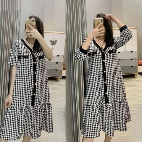 Váy bầu th.iế.t k.ế công sở, kẻ caro cực xinh và sang chảnh trẻ trung. Freesize cho mẹ bầu dưới 70kg
