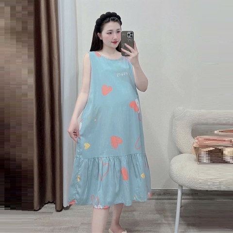 Váy bầu lanh sát nách mùa hè, mặc nhà siêu mát, freesize dưới 62kg