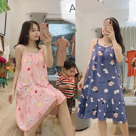 Váy Lanh Bầu - đầm bầu- mẫu 2 dây - chất lanh lụa mềm nhẹ mát - dáng váy suông dễ mặc