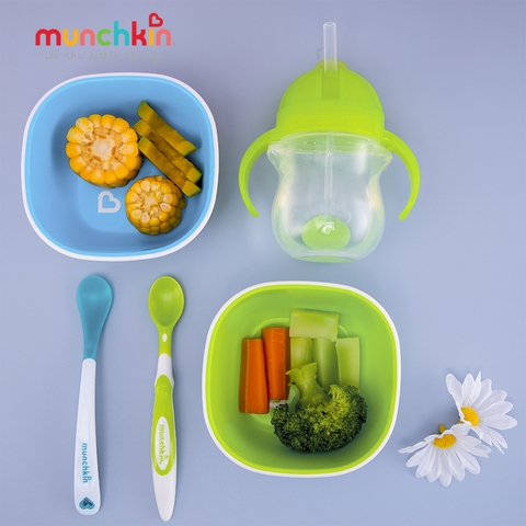Bộ 2 bát chống trượt Munchkin MK11465 (Xanh lá-xanh lơ)