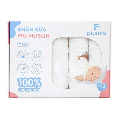 Hộp 5 khăn sữa Muslin Piumie 2 lớp - Piu Muslin (30x30CM)