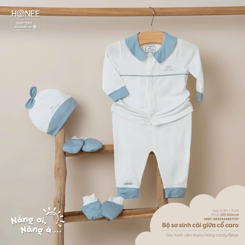 Bộ sơ sinh cài giữa chéo cổ caro 7737 Honee