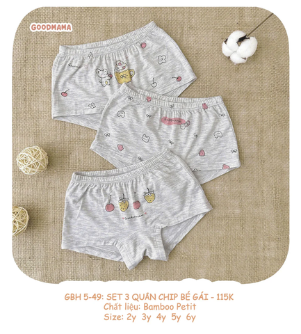 Set 3 quần chip bé gái Good Mama GBH5-49