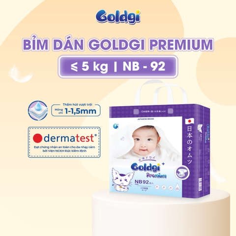 Bỉm - Tã dán Goldgi+ Premium size Newborn 92 miếng  (cho bé ≤ 5kg)