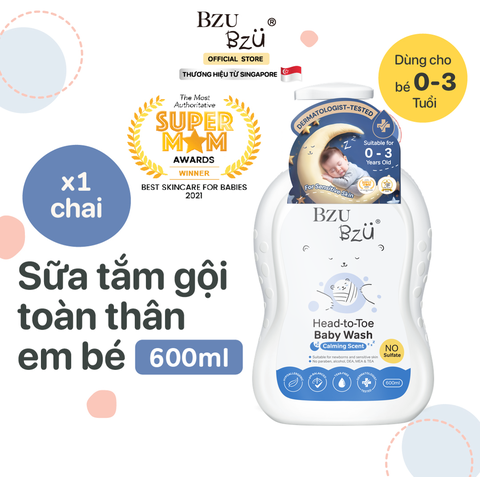 Sữa tắm gội toàn thân cho bé Bzu Bzu hương thư giãn 600ml (0M+)