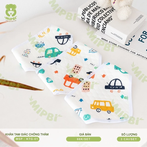Set 3 khăn tam giác chống thấm Mipbi