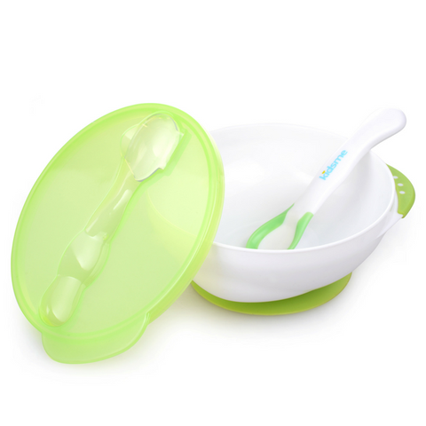 Bộ tô chống trượt kèm muỗng báo nhiệt Kidsme 9832 - Màu Chanh