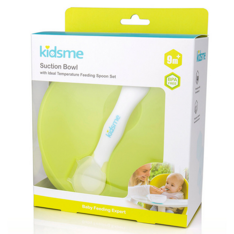 Bộ tô chống trượt kèm muỗng báo nhiệt Kidsme 9832 - Màu xanh biển