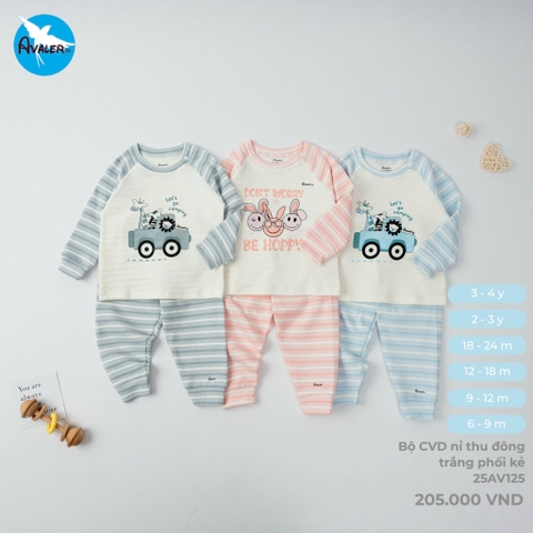 Bộ CVD nỉ thu đông trắng phối kẻ 25AV125 Avaler
