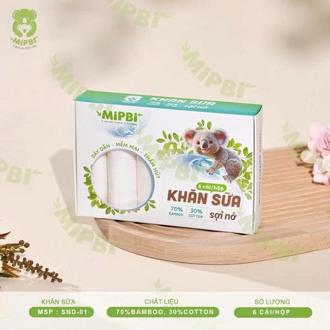 Khăn sữa sợi nở Mipbi 30x30cm (hộp 6 cái)