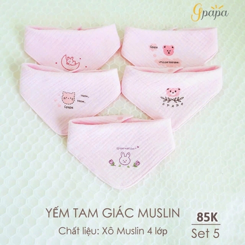 Set 5 Yếm tam giác Muslin Gpapa Goodmama (màu ngẫu nhiên)