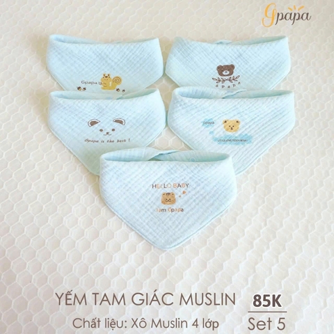 Set 5 Yếm tam giác Muslin Gpapa Goodmama (màu ngẫu nhiên)
