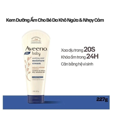 Kem dưỡng ẩm cho da nhạy cảm, khô ngứa Aveeno Baby Smoothing Relief Moisture Cream 227g (0M+)