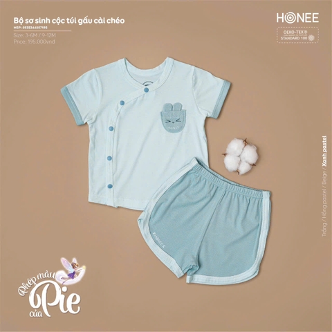 (C2.5) Bộ sơ sinh cộc túi gấu cài chéo Honee 7195