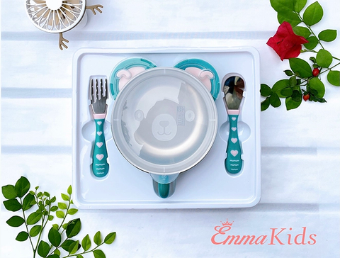 Set Bát ăn dặm kèm thìa dĩa EMMAKIDS (màu ngẫu nhiên)