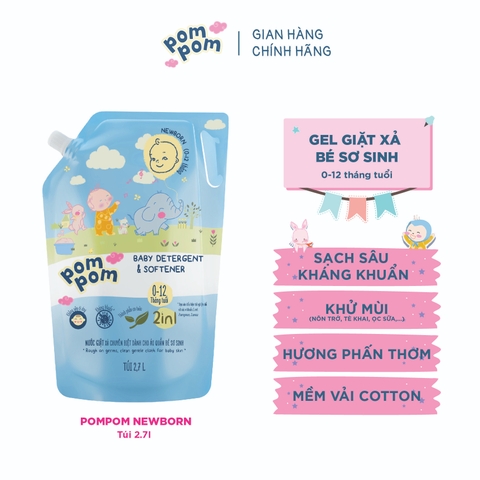 Gel giặt xả Pom Pom dành cho bé sơ sinh 0-12 tháng (túi 2.7L)
