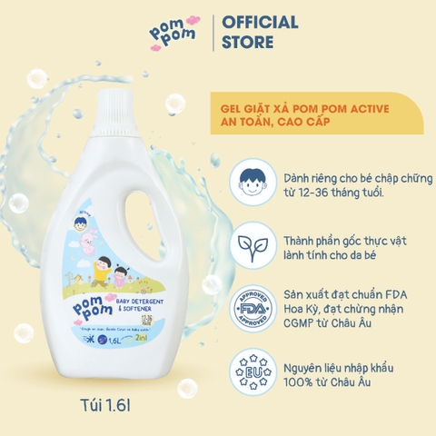 Gel giặt xả Pom Pom Active dành cho bé từ 1 tuổi và cả nhà (chai 1.6L)